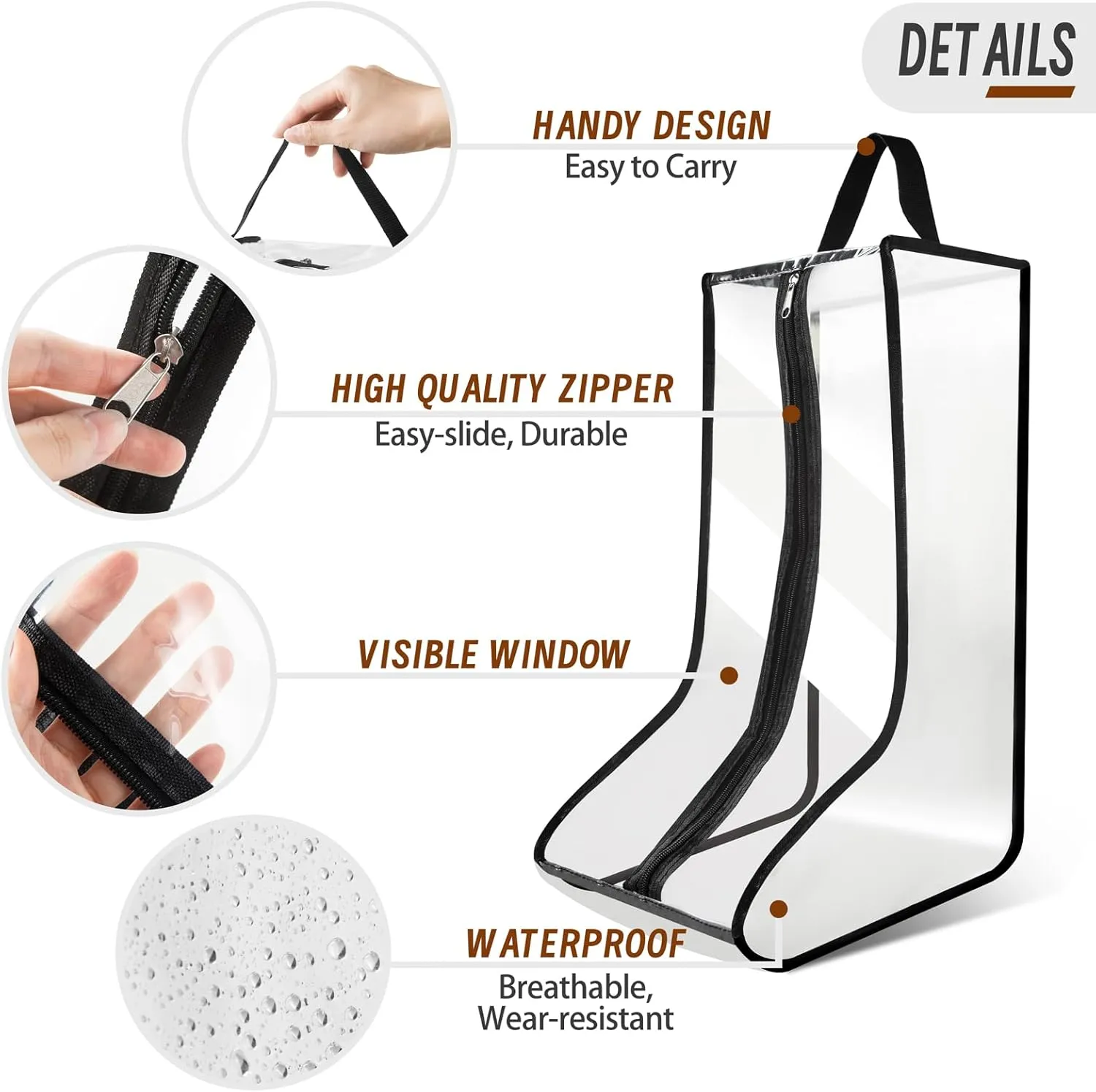 CiBiZi Clear Boot Bags Organizer for Travel Waterproof Cowboy Boots Bag Portable Shoe Travel Bag for Women Hangable Ski Boot Bag Dust-free Tall Boot Storage Bag