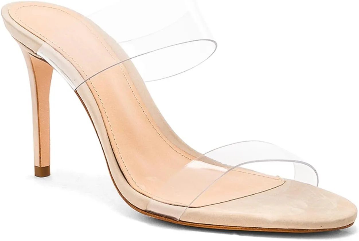 Clear Heels Mule Sandals for Women Open Toe Stiletto Transparent Strap Heels Shoes