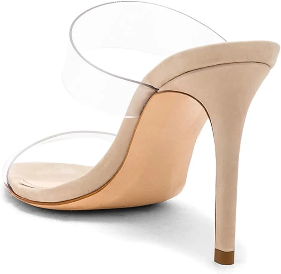 Clear Heels Mule Sandals for Women Open Toe Stiletto Transparent Strap Heels Shoes