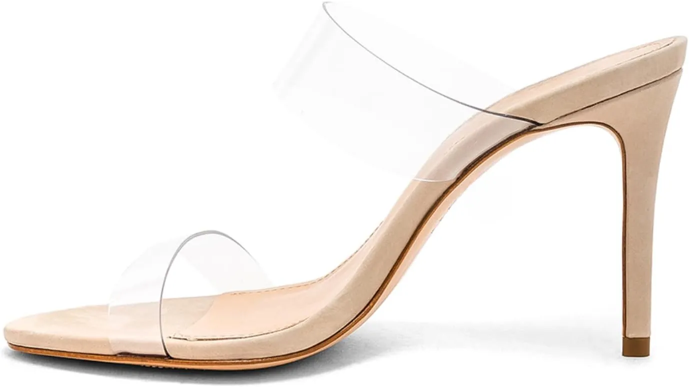 Clear Heels Mule Sandals for Women Open Toe Stiletto Transparent Strap Heels Shoes