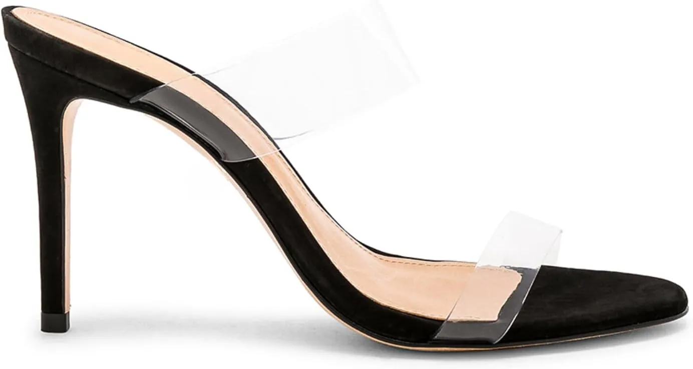Clear Heels Mule Sandals for Women Open Toe Stiletto Transparent Strap Heels Shoes