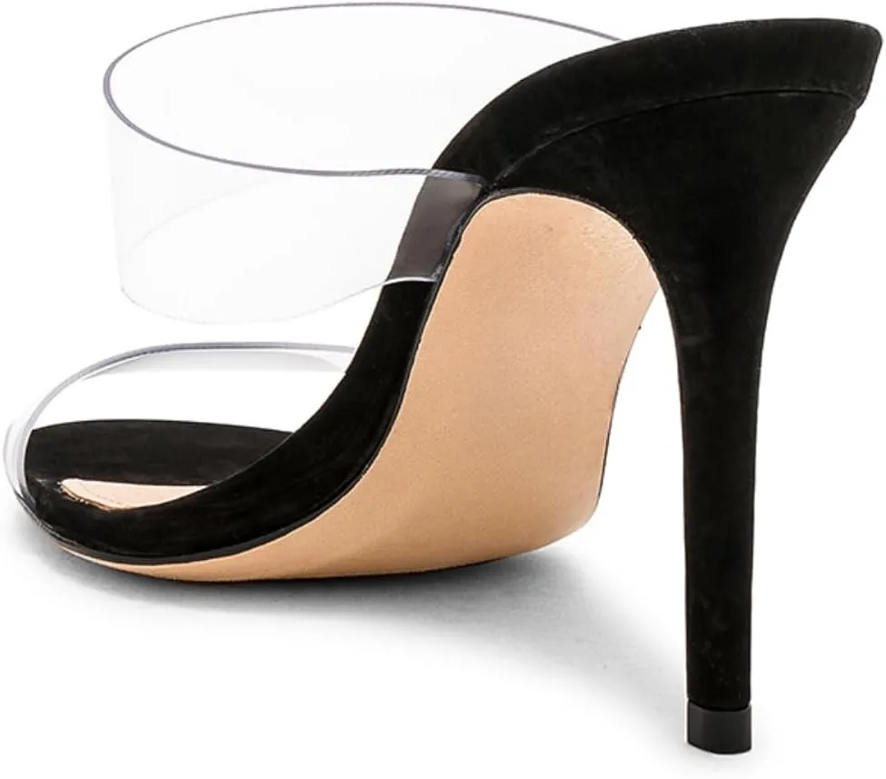 Clear Heels Mule Sandals for Women Open Toe Stiletto Transparent Strap Heels Shoes