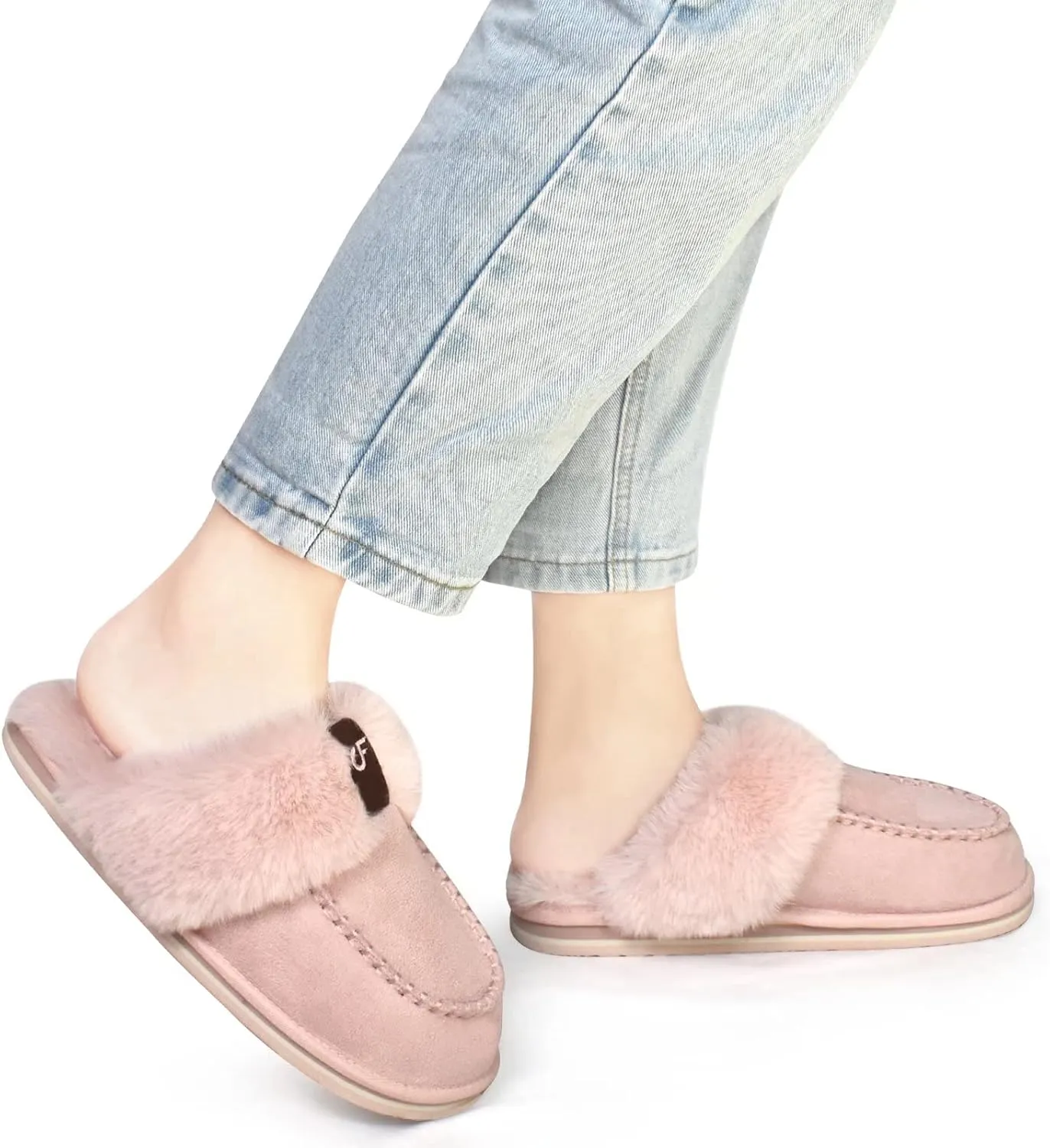 Coface Women's Fluffy Slippers with Cozy Memory Foam, Warm Plush Fur Lined, Arch Support, Indoor/Outdoor