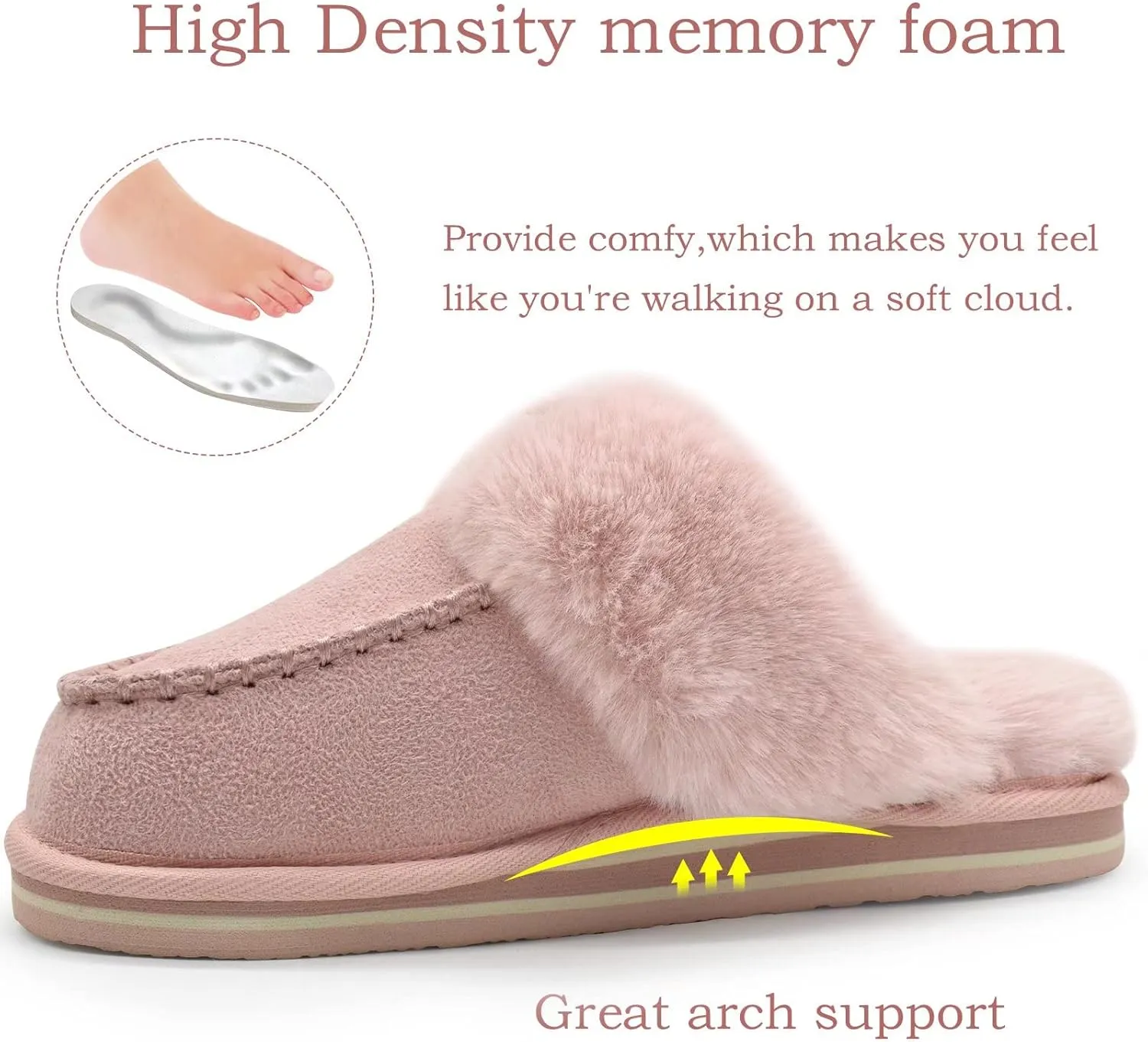 Coface Women's Fluffy Slippers with Cozy Memory Foam, Warm Plush Fur Lined, Arch Support, Indoor/Outdoor