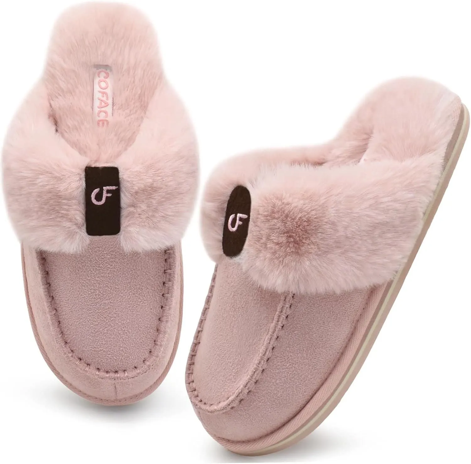 Coface Women's Fluffy Slippers with Cozy Memory Foam, Warm Plush Fur Lined, Arch Support, Indoor/Outdoor