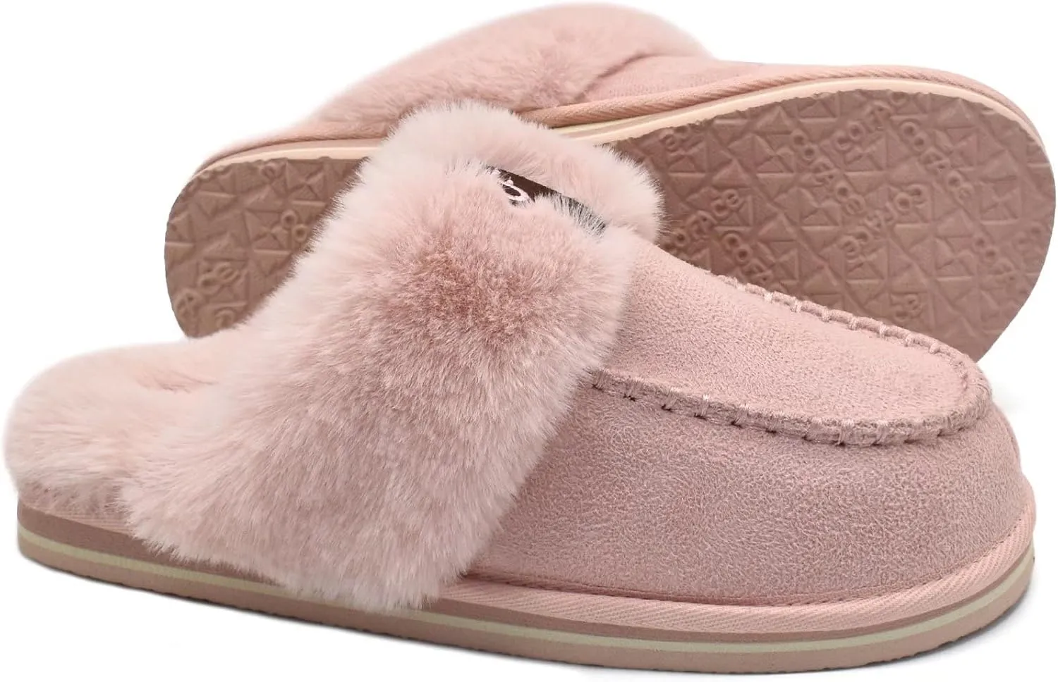 Coface Women's Fluffy Slippers with Cozy Memory Foam, Warm Plush Fur Lined, Arch Support, Indoor/Outdoor