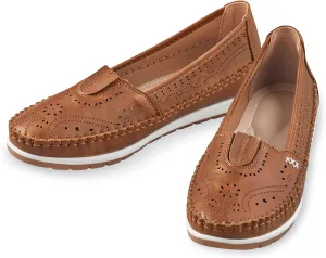 Collections Etc Stretch Inset Laser Cut Decorated Slip-On Shoes