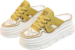 Comfortable Breathable Women's Mule Sneakers, Casual Cutout Design Lace Up Summer Shoes