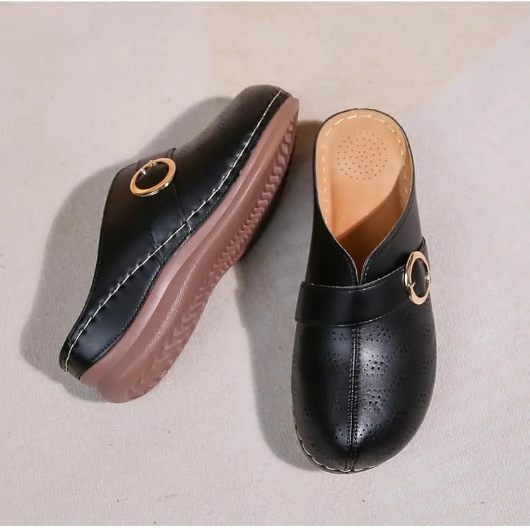 Comfortable Walking Wedge Clogs for Women Slip on Mules with Buckle Closed Toe Sandals, Summer Casual Shoes (Black,7.5-8)