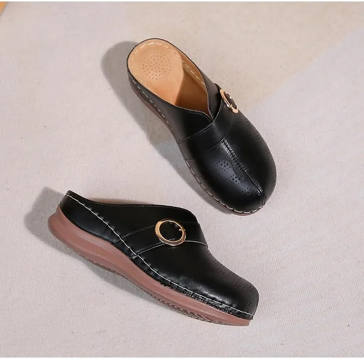 Comfortable Walking Wedge Clogs for Women Slip on Mules with Buckle Closed Toe Sandals, Summer Casual Shoes (Black,7.5-8)