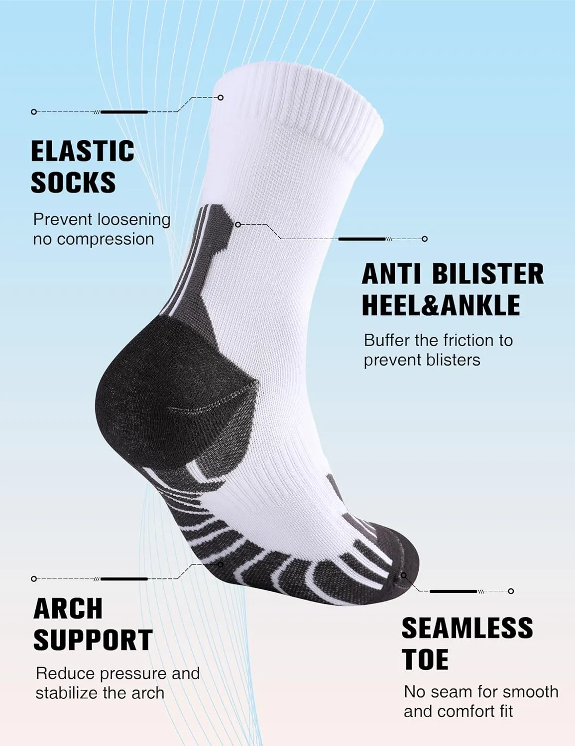 Compression Crew Running Socks: Athletic Socks for Men Women with Cushion,3 Pairs Work Hiking Basketball Sport Socks
