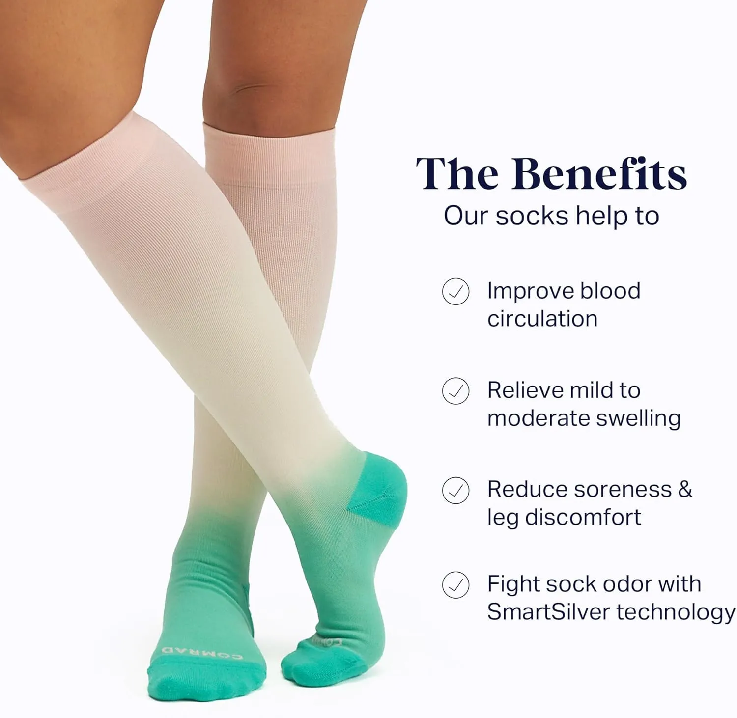Comrad Nylon Knee High Socks - 15-20mmHg Graduated Compression Socks - Soft & Breathable Support Unisex Socks