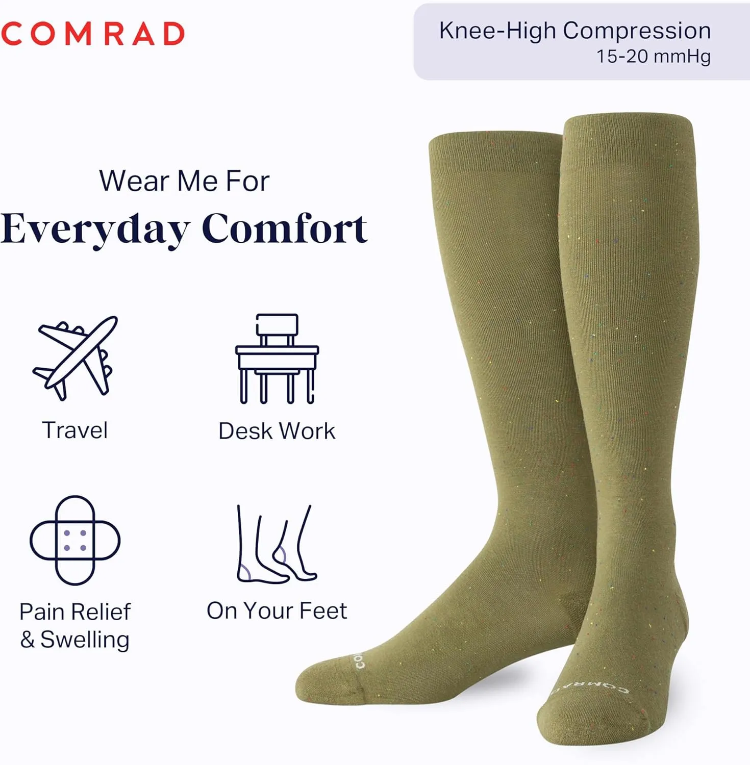 Comrad Recycled Cotton Knee High Socks - 15-20mmHg Graduated Compression Socks - Soft & Breathable Support Socks, Unisex