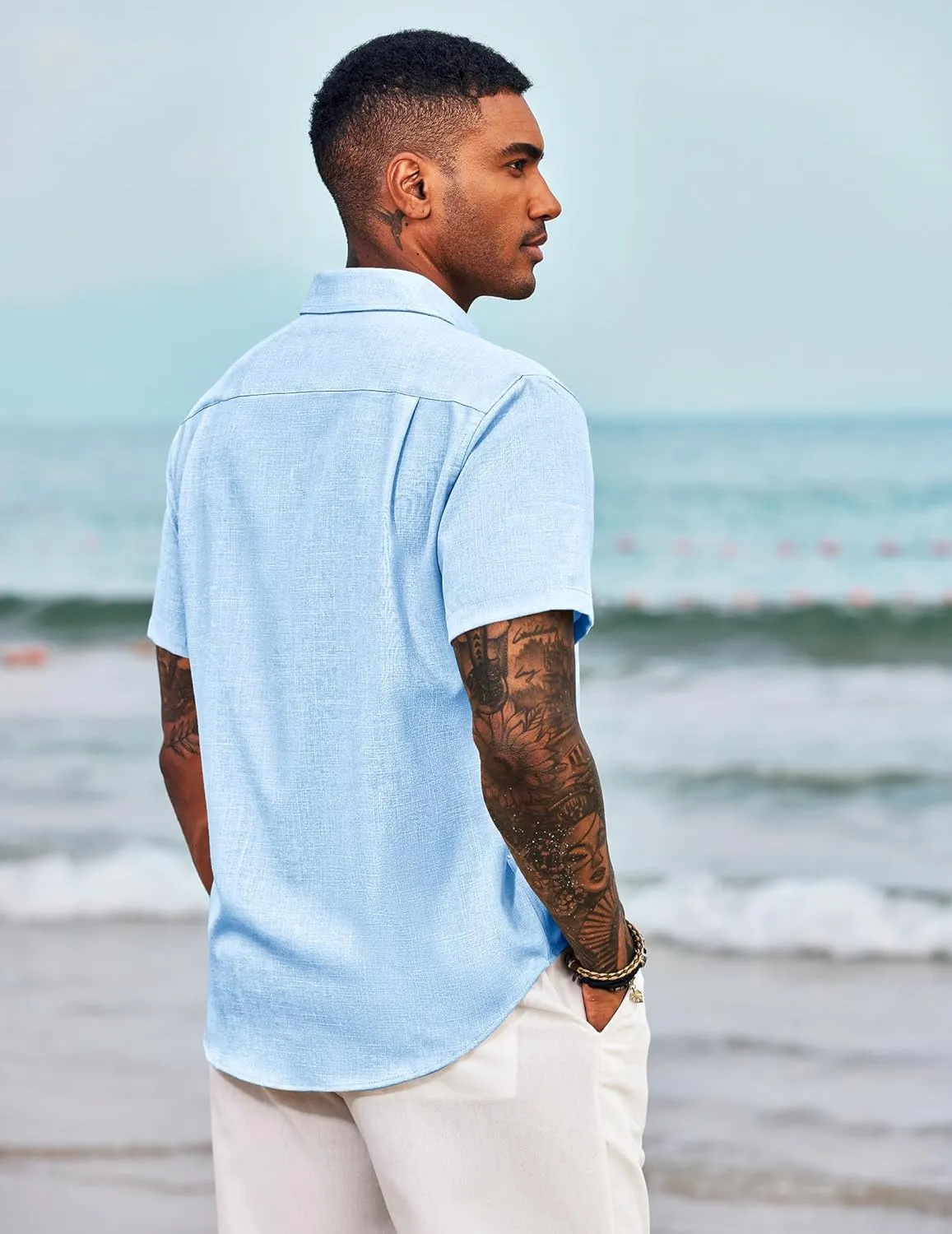 COOFANDY Men's Casual Button Down Shirts Short Sleeve Linen Shirts Summer Beach Dress Shirt