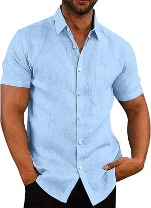 COOFANDY Men's Casual Button Down Shirts Short Sleeve Linen Shirts Summer Beach Dress Shirt