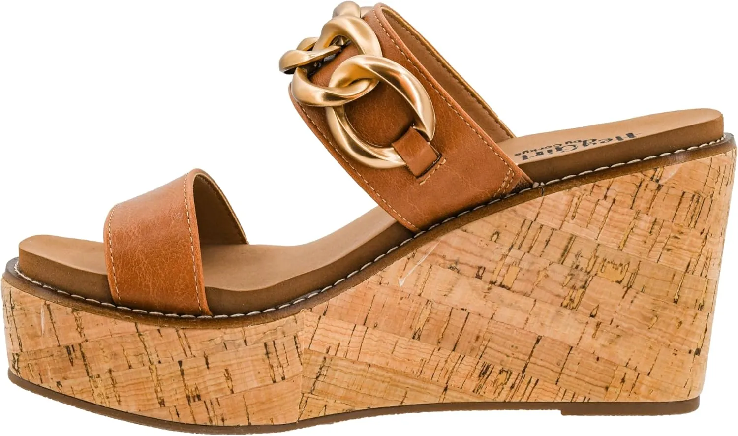 Corkys Footwear On Vacay 3.75-Inch Wedges - Two Strap Slip-on Cork Wedge With Chunky Chain Detail - Where Comfort Meets Chic with Cushioned EVA Insoles