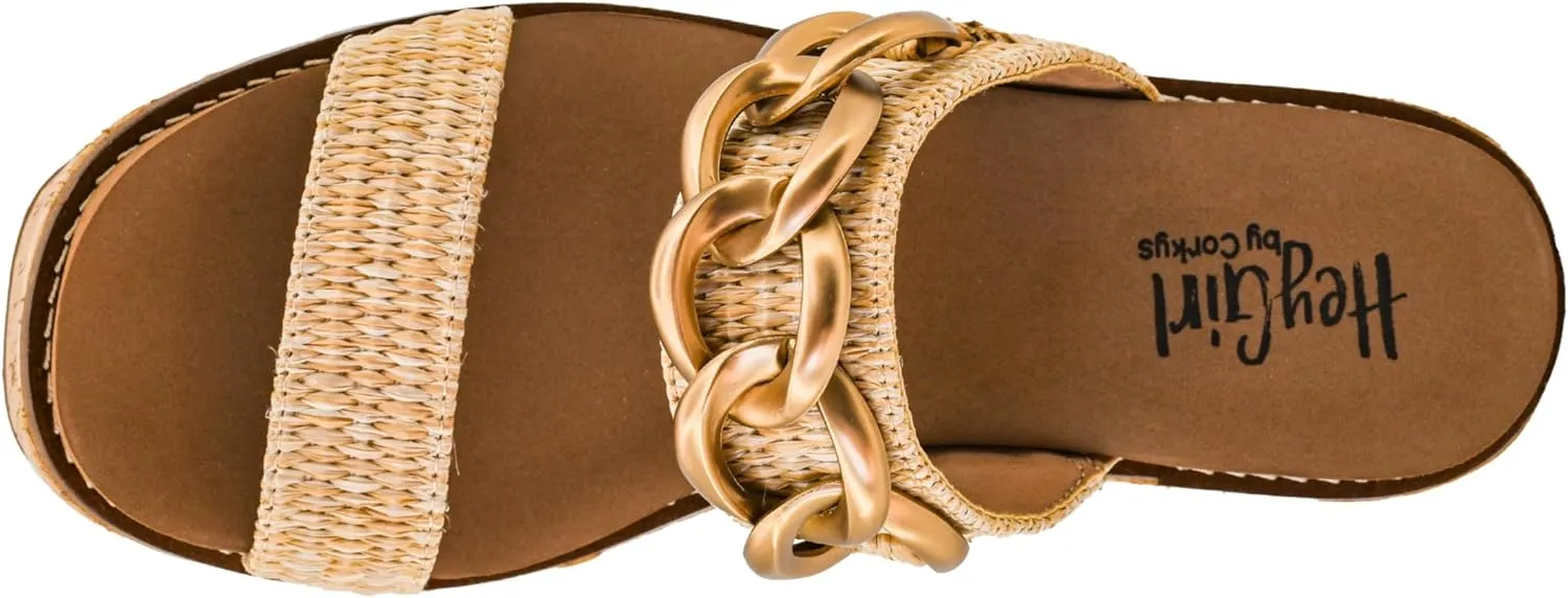 Corkys Footwear On Vacay 3.75-Inch Wedges - Two Strap Slip-on Cork Wedge With Chunky Chain Detail - Where Comfort Meets Chic with Cushioned EVA Insoles