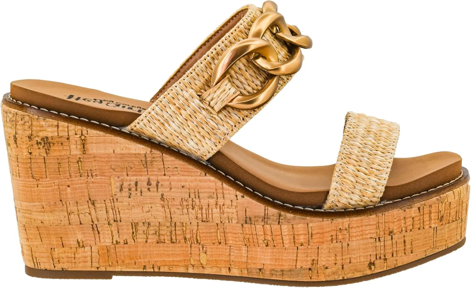 Corkys Footwear On Vacay 3.75-Inch Wedges - Two Strap Slip-on Cork Wedge With Chunky Chain Detail - Where Comfort Meets Chic with Cushioned EVA Insoles
