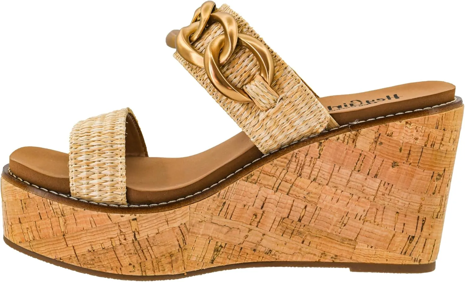 Corkys Footwear On Vacay 3.75-Inch Wedges - Two Strap Slip-on Cork Wedge With Chunky Chain Detail - Where Comfort Meets Chic with Cushioned EVA Insoles