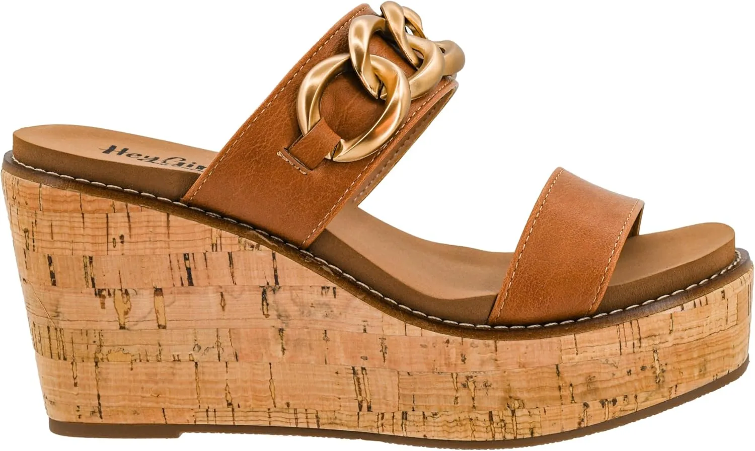Corkys Footwear On Vacay 3.75-Inch Wedges - Two Strap Slip-on Cork Wedge With Chunky Chain Detail - Where Comfort Meets Chic with Cushioned EVA Insoles
