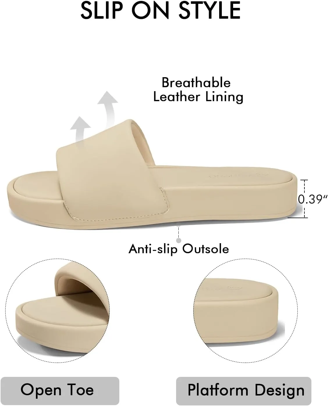Coutgo Womens Platform Slide Sandals Comfortable Open Toe Slippers Slip On Summer Beach Shoes
