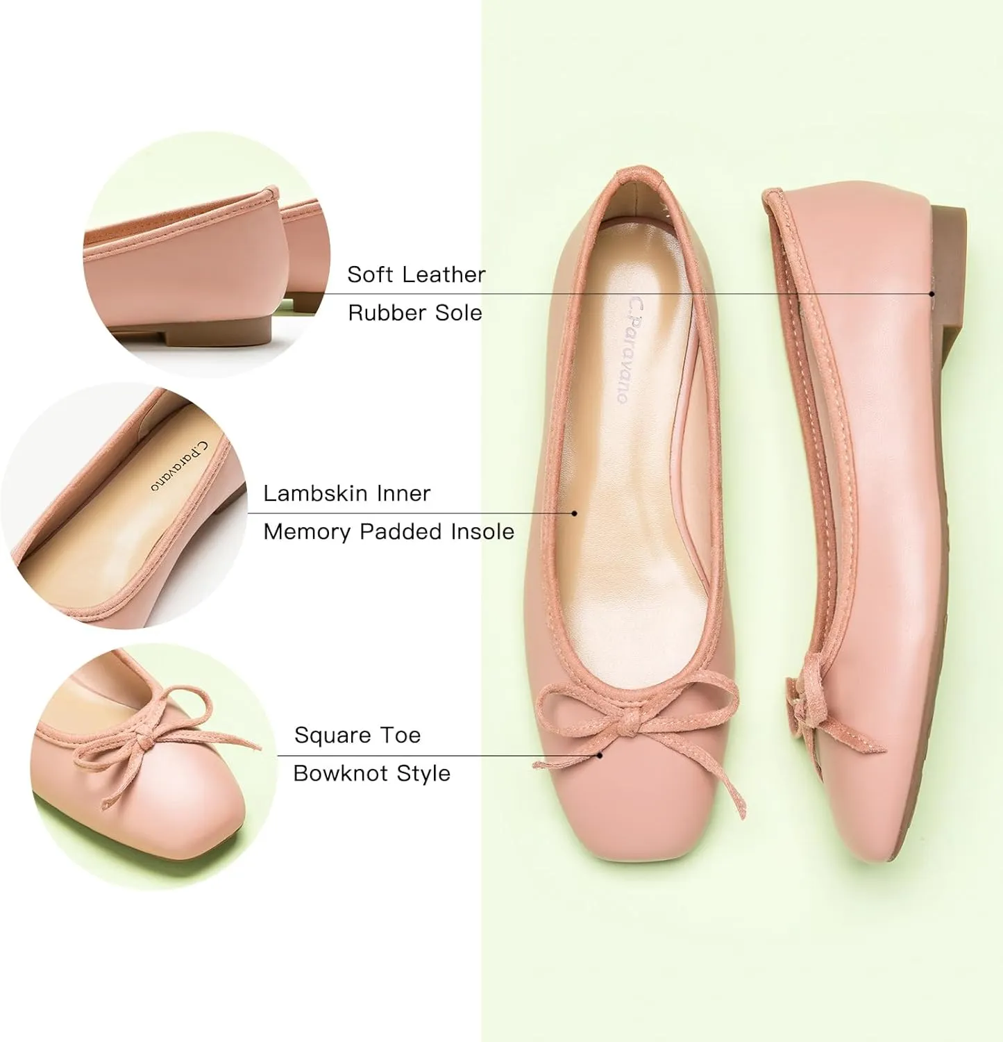 C.Paravano Women's Ballet Flats, Comfortable Slip On Round Toe Flat Shoes, Casual Walking Shoes for Women, Slip-On Bow Dressy Flats for Work Office & Wedding Party