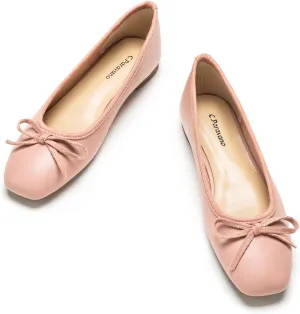 C.Paravano Women's Ballet Flats, Comfortable Slip On Round Toe Flat Shoes, Casual Walking Shoes for Women, Slip-On Bow Dressy Flats for Work Office & Wedding Party