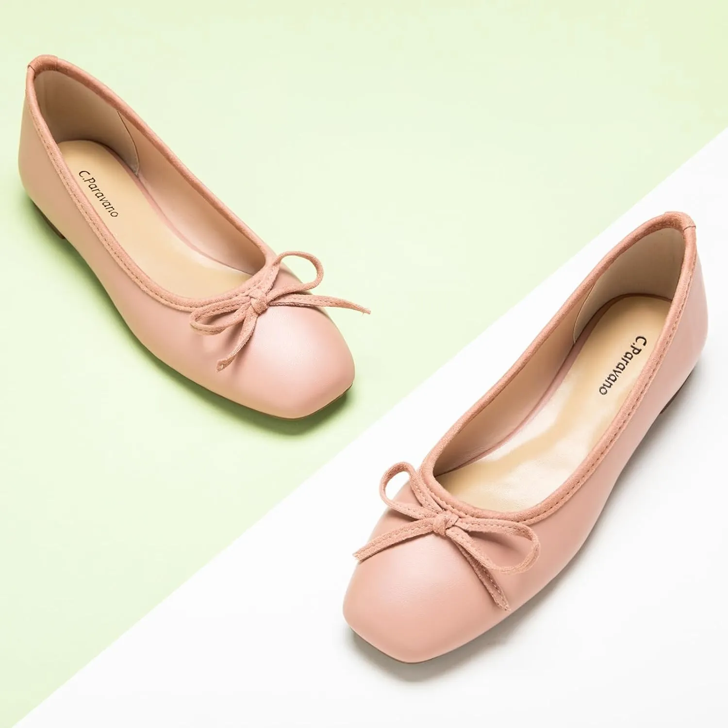 C.Paravano Women's Ballet Flats, Comfortable Slip On Round Toe Flat Shoes, Casual Walking Shoes for Women, Slip-On Bow Dressy Flats for Work Office & Wedding Party