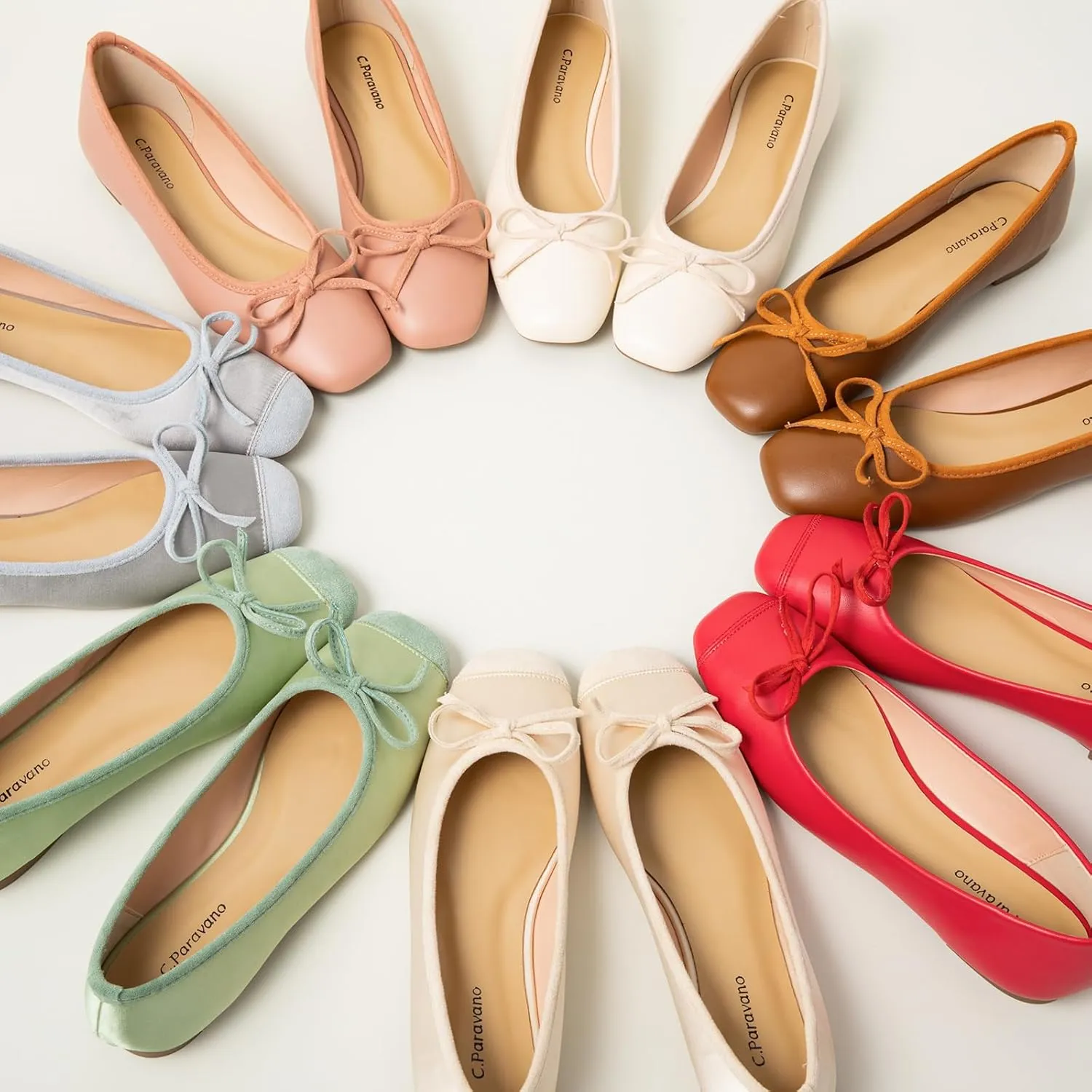 C.Paravano Women's Ballet Flats, Comfortable Slip On Round Toe Flat Shoes, Casual Walking Shoes for Women, Slip-On Bow Dressy Flats for Work Office & Wedding Party