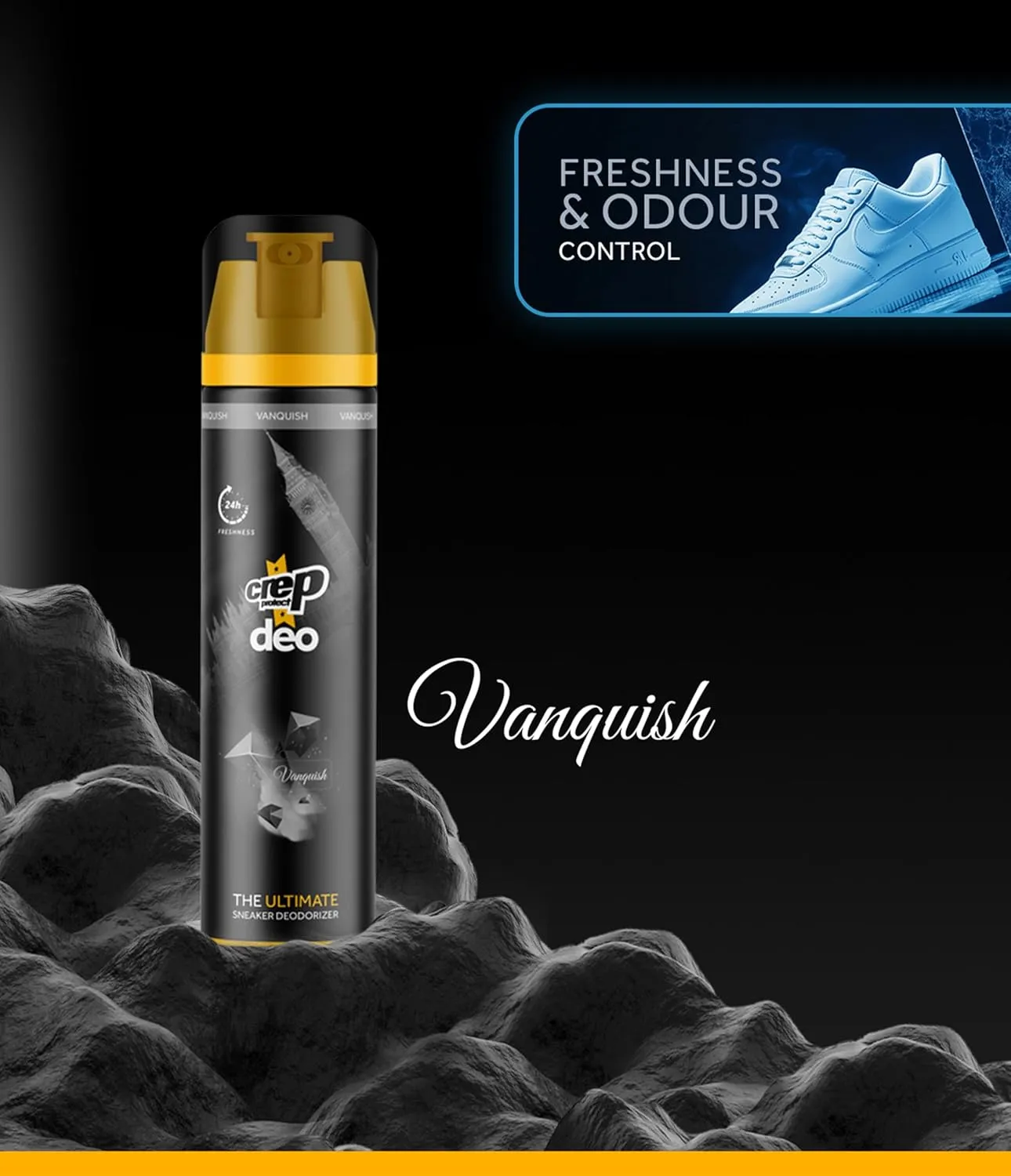 Crep Protect Shoe Deodorizer Spray - Shoe Smell Eliminator Delivers 24-Hour Odor Protection, Residue-Free Formula for All Sneakers, Refreshing Scent (Vanquish, 5.07oz)
