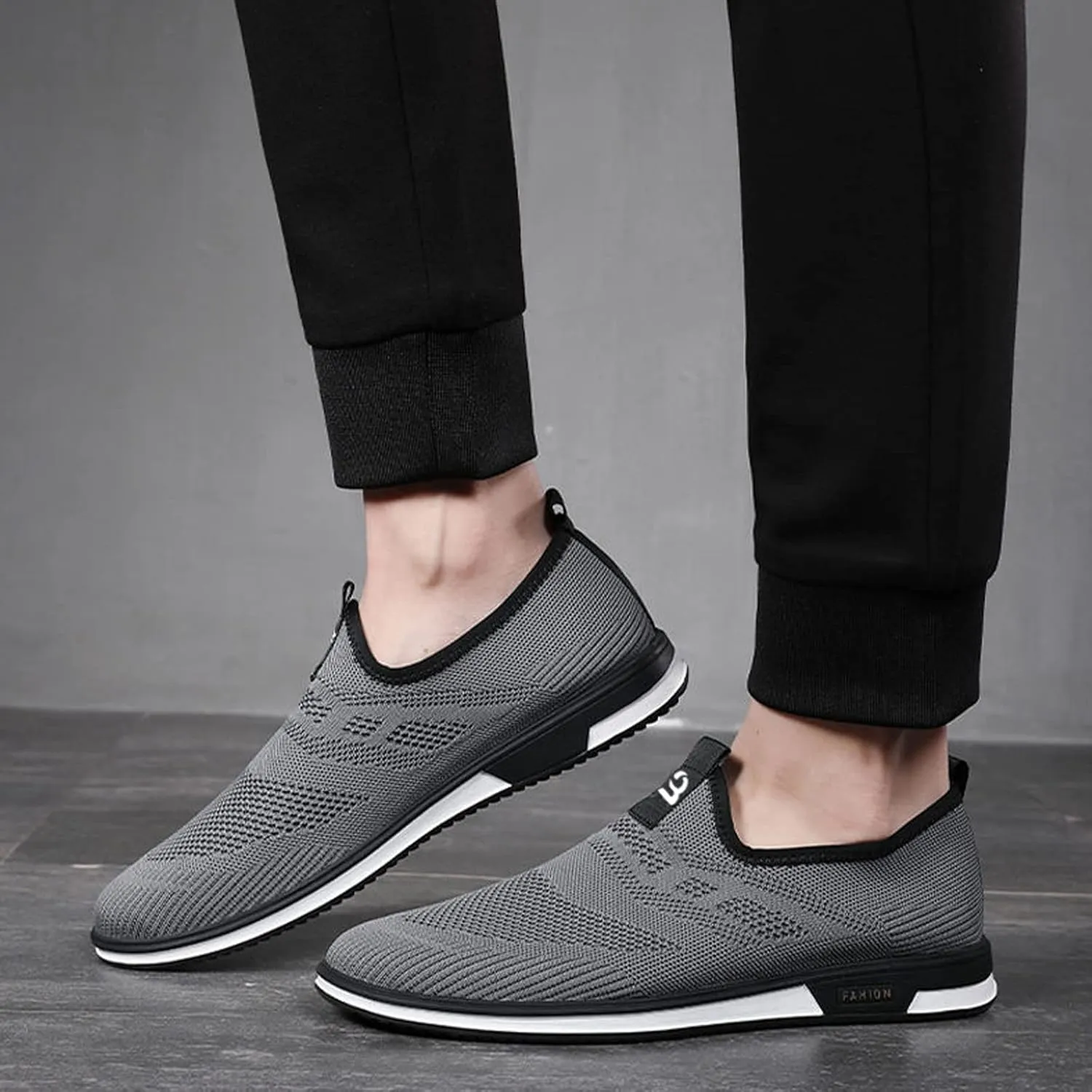 Cubicbee Men's Mesh Knit Slip On Casual Loafers Breathable Stretch Mesh Flat Walking Beach Shoes Lightweight Slip-Resistant Fashion Sneakers