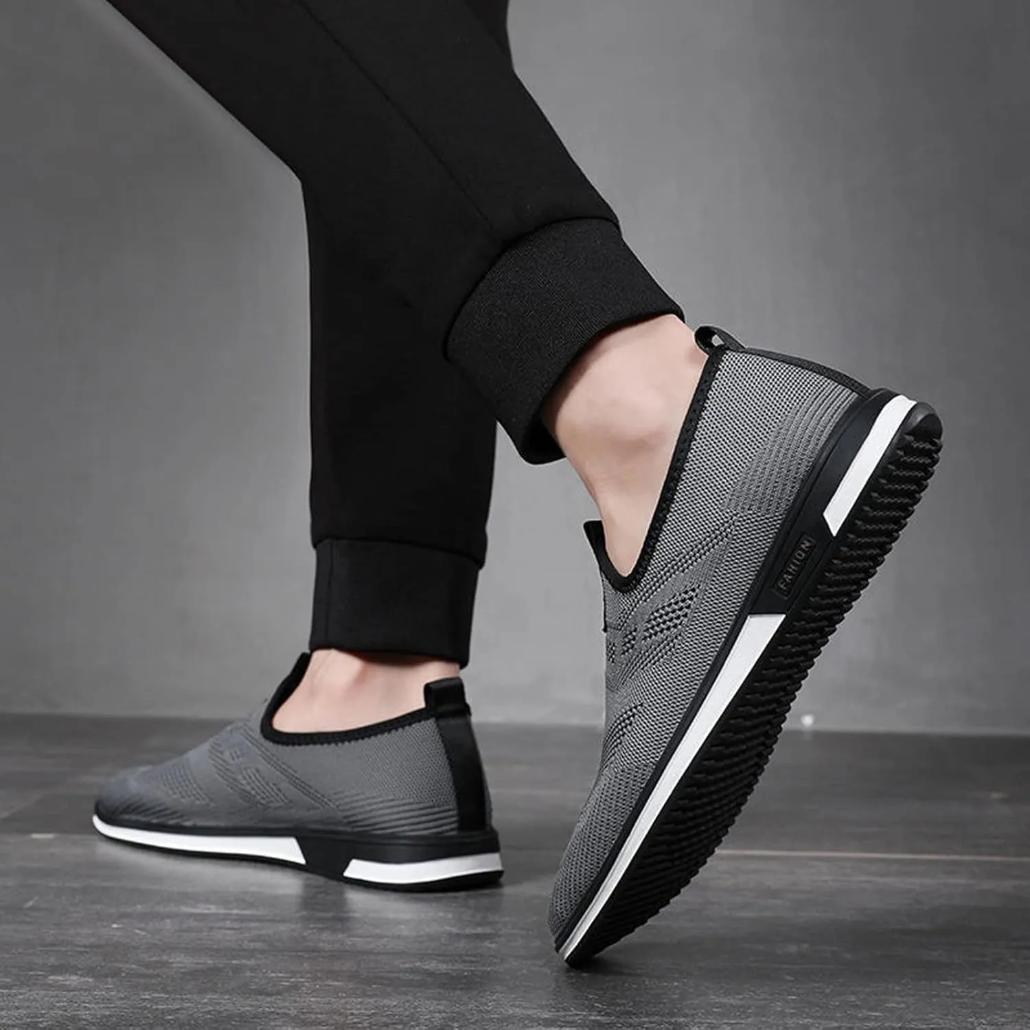 Cubicbee Men's Mesh Knit Slip On Casual Loafers Breathable Stretch Mesh Flat Walking Beach Shoes Lightweight Slip-Resistant Fashion Sneakers