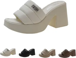 Cubicbee Women's Platform Chunky Heels Mules Square Open Toe High Heeled Sandals Slip On Slides Dress Shoes