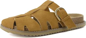 CUSHIONAIRE Benson Women’s Fisherman Clog – Suede Slip-On Sandal with Adjustable Buckle & Contoured Cork Footbed