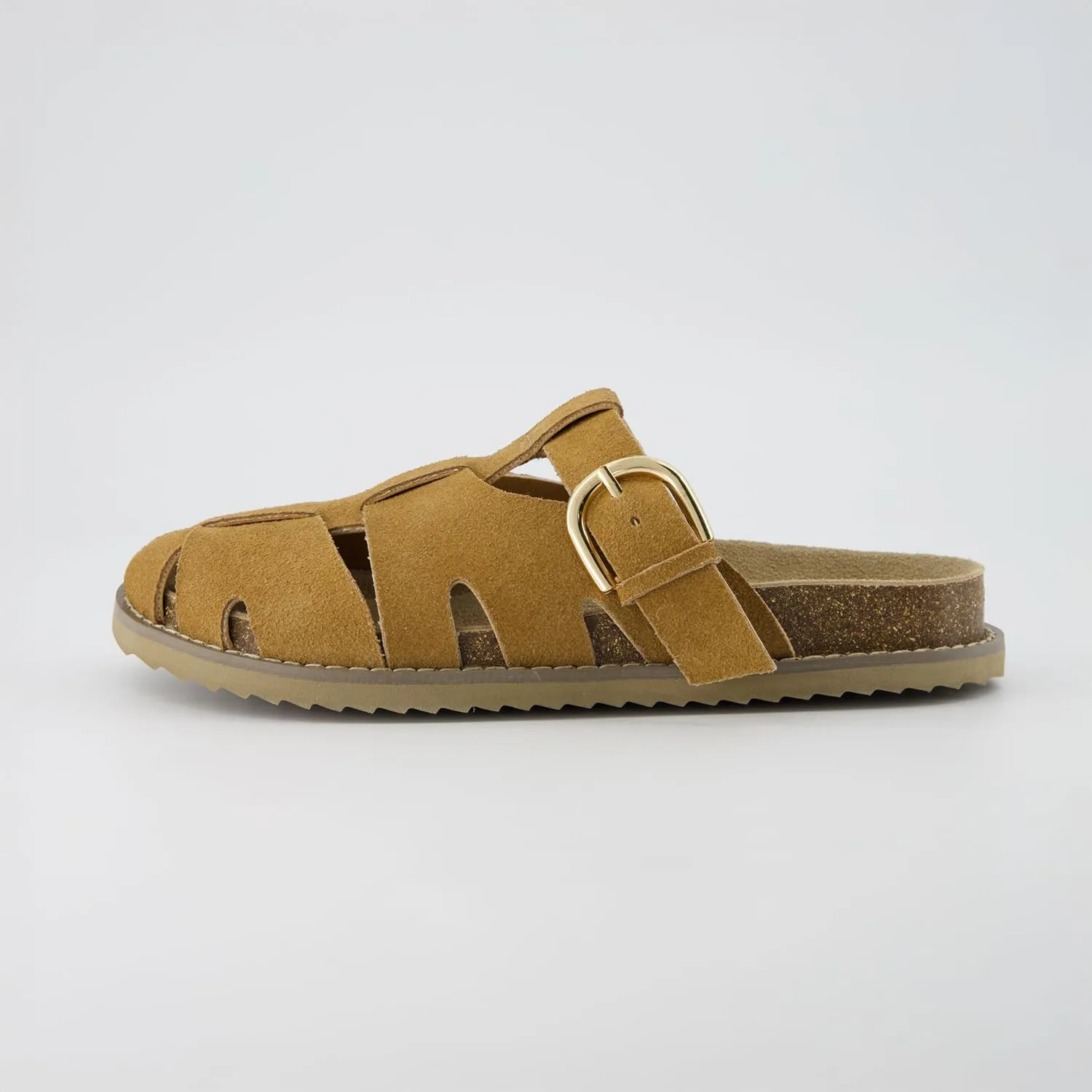 CUSHIONAIRE Benson Women’s Fisherman Clog – Suede Slip-On Sandal with Adjustable Buckle & Contoured Cork Footbed