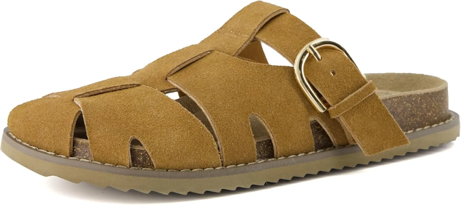 CUSHIONAIRE Benson Women’s Fisherman Clog – Suede Slip-On Sandal with Adjustable Buckle & Contoured Cork Footbed