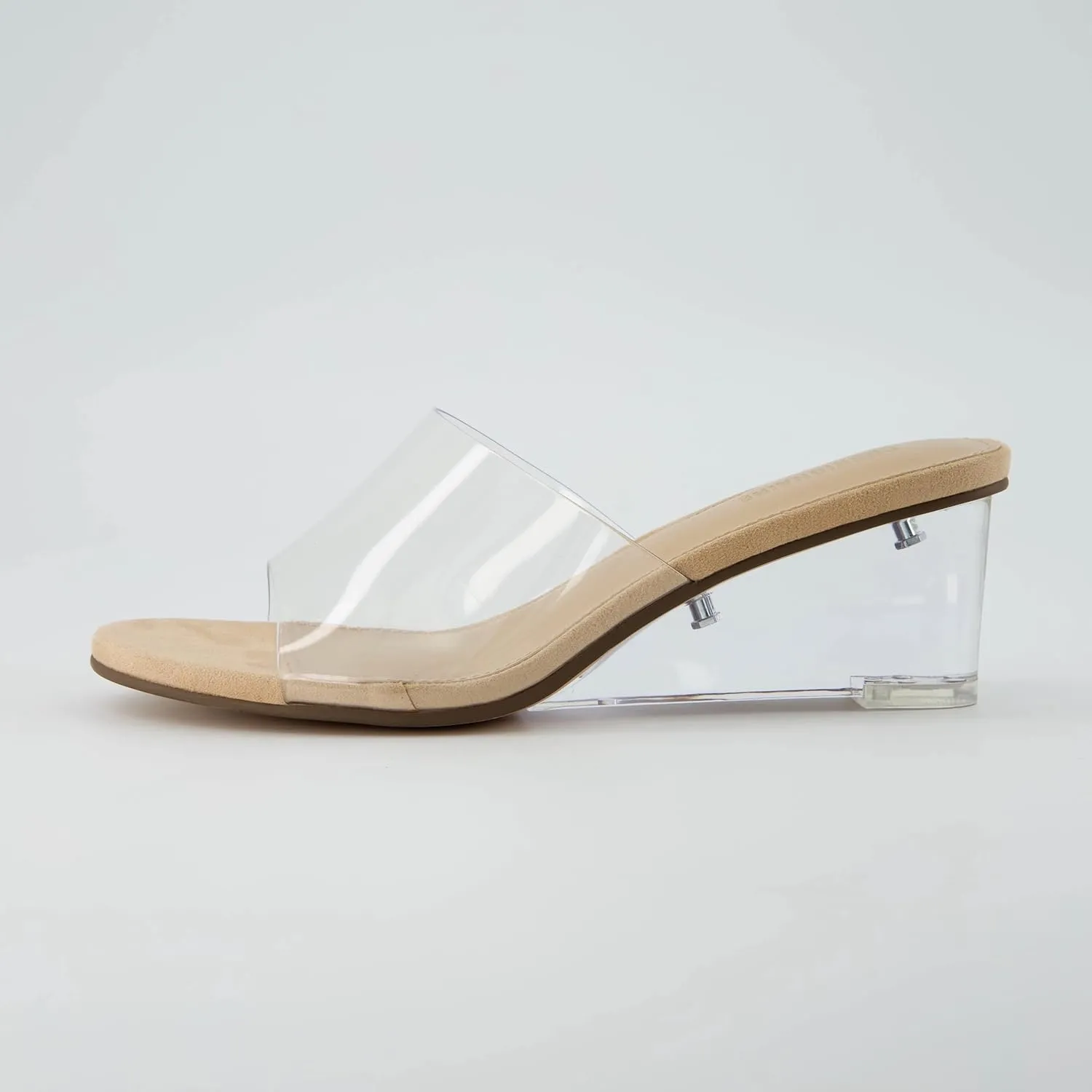 CUSHIONAIRE Women's Gloss Lucite Wedge Heel Mule Sandals  Memory Foam, Wide Widths Available