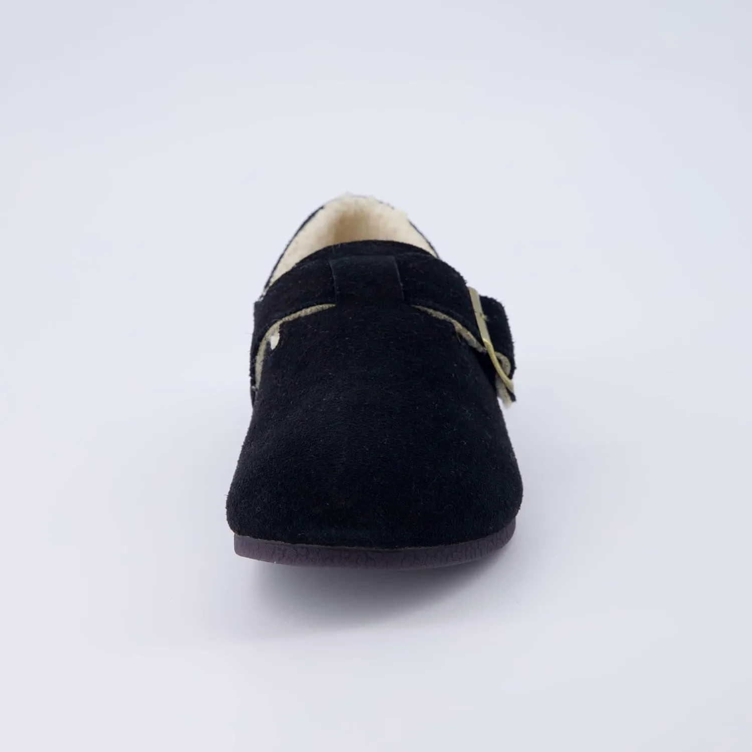 CUSHIONAIRE Women's Nest Genuine Suede Slip-On Shoe with Faux Shearling Lining & Memory Foam | Adjustable Buckle & Non-Slip Sole
