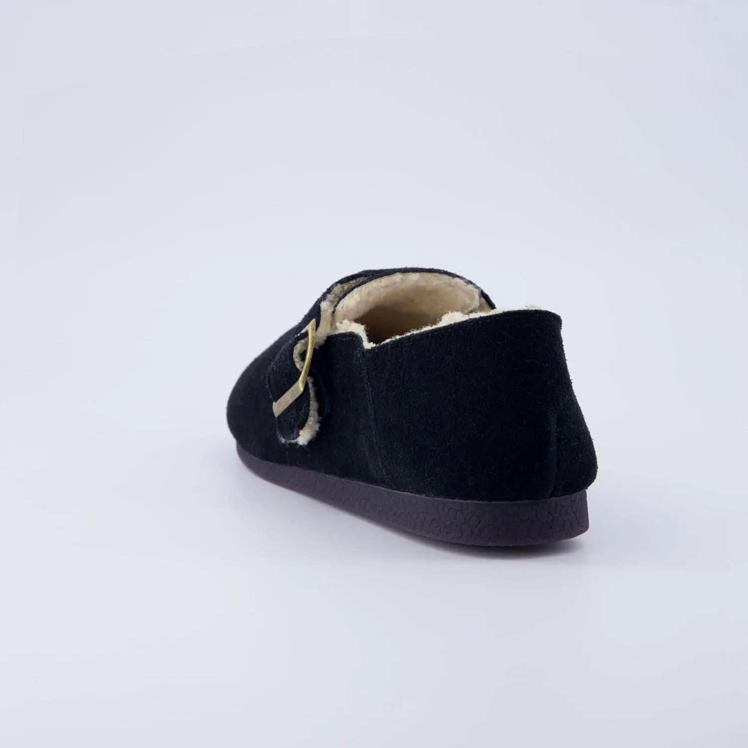 CUSHIONAIRE Women's Nest Genuine Suede Slip-On Shoe with Faux Shearling Lining & Memory Foam | Adjustable Buckle & Non-Slip Sole
