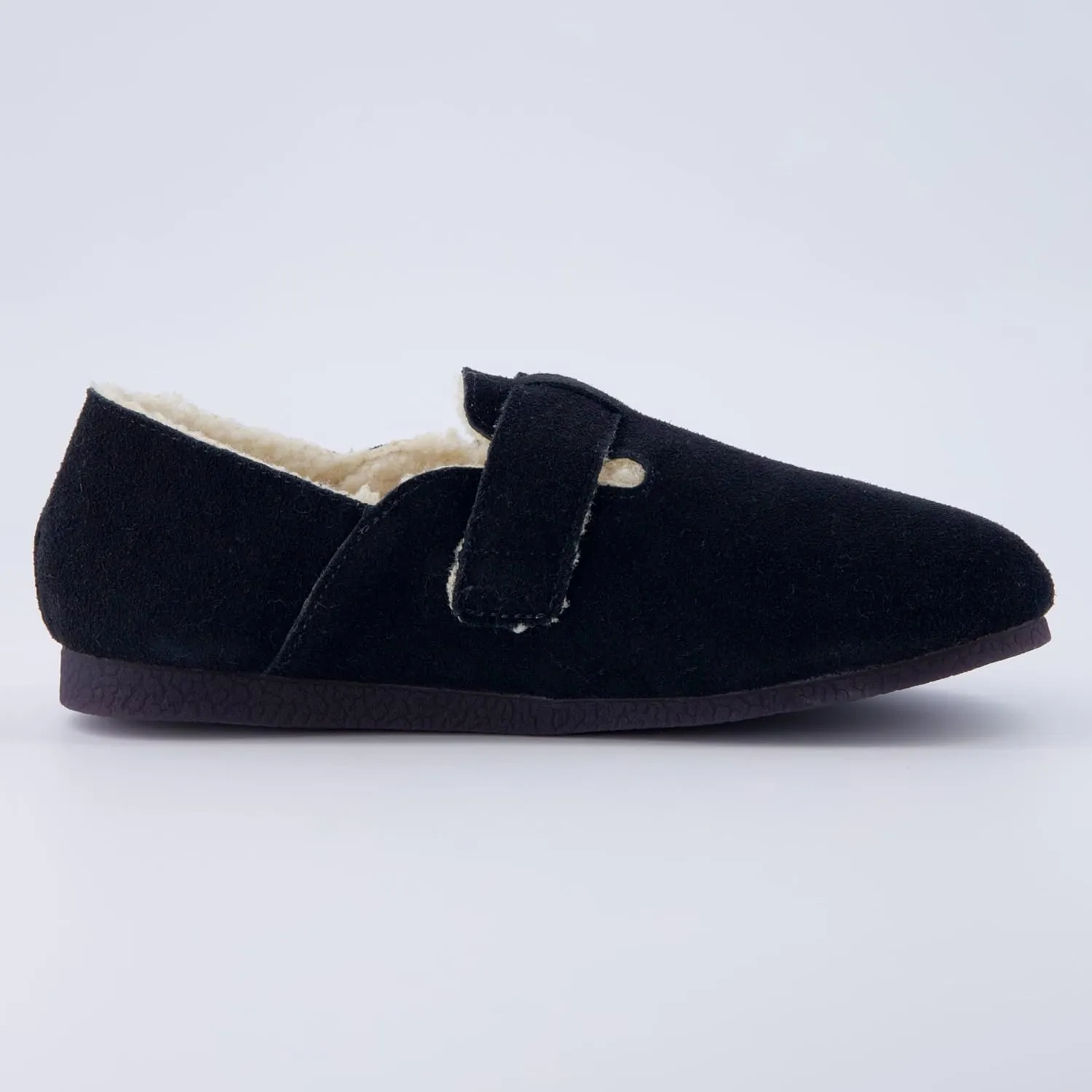 CUSHIONAIRE Women's Nest Genuine Suede Slip-On Shoe with Faux Shearling Lining & Memory Foam | Adjustable Buckle & Non-Slip Sole