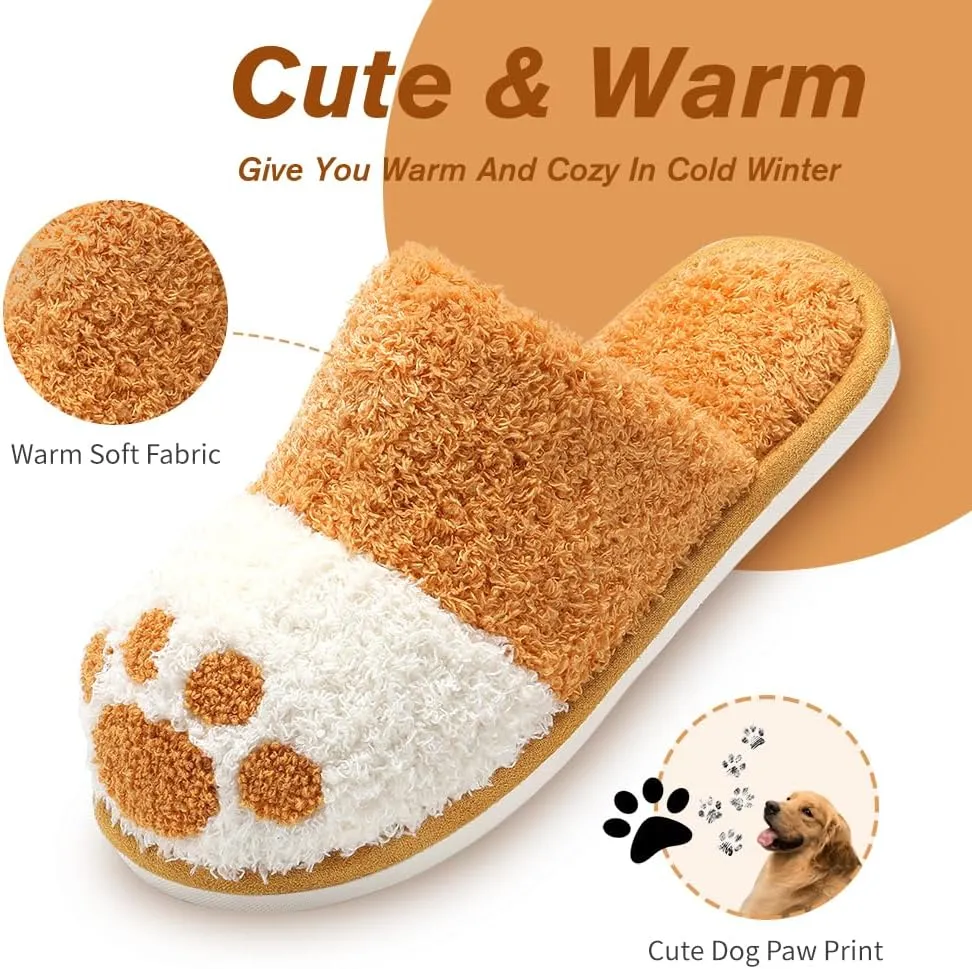 Cute Animal Slippers for Women Men Cozy Dog Paw Memory Foam Non-Slip Women House Slippers for Woman Ladies Indoor Outdoor Bedroom Shoes Gifts for Dog Mom Dog Lover Women Girlfriend