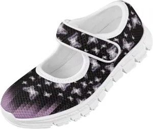 Cute Animals Print Girls Mary Jane Shoes Mesh School Sneaker Toddler Breathable Dress Shoes for Hiking Camping Travel