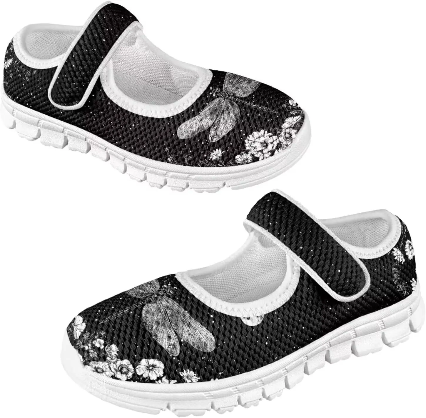 Cute Animals Print Girls Mary Jane Shoes Mesh School Sneaker Toddler Breathable Dress Shoes for Hiking Camping Travel