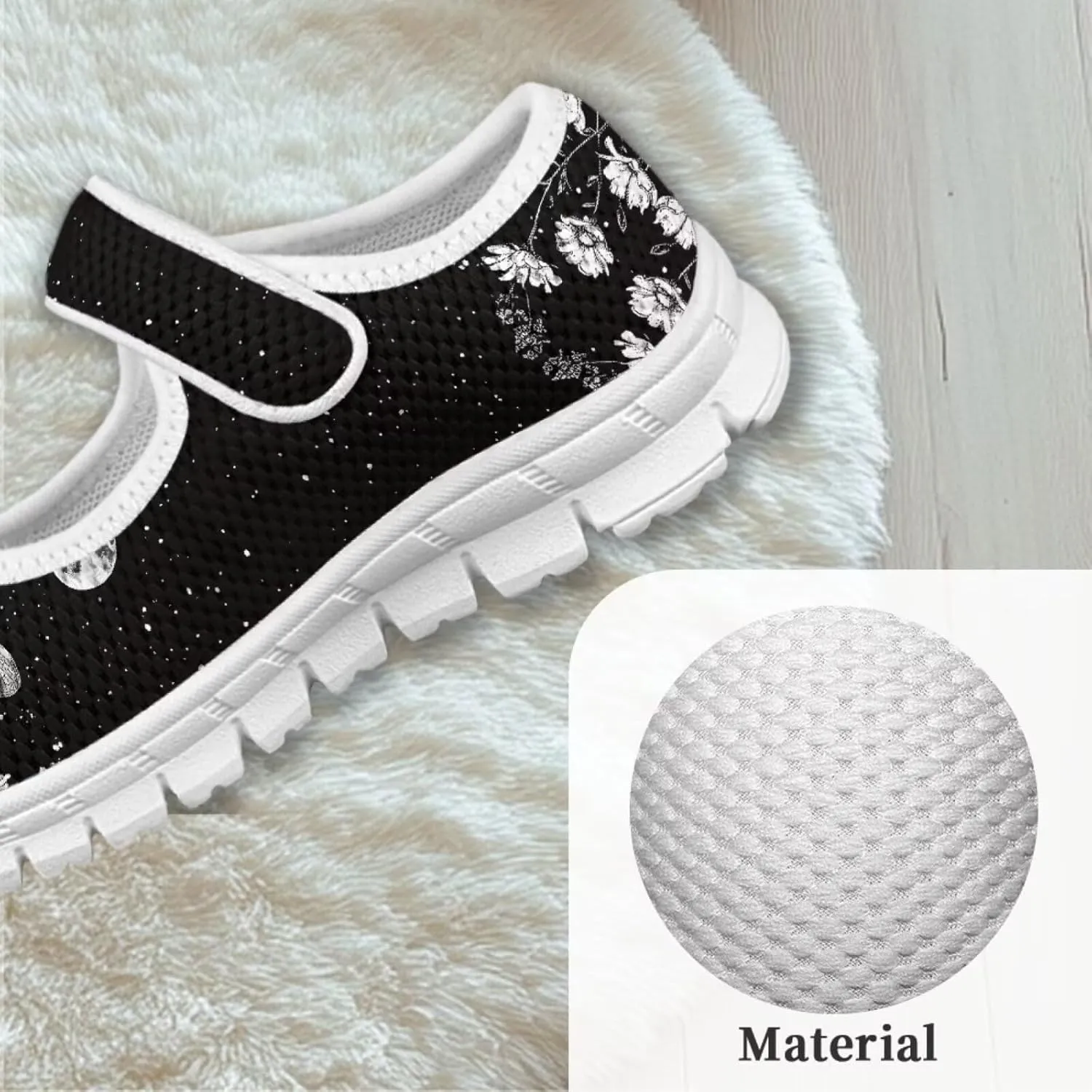 Cute Animals Print Girls Mary Jane Shoes Mesh School Sneaker Toddler Breathable Dress Shoes for Hiking Camping Travel