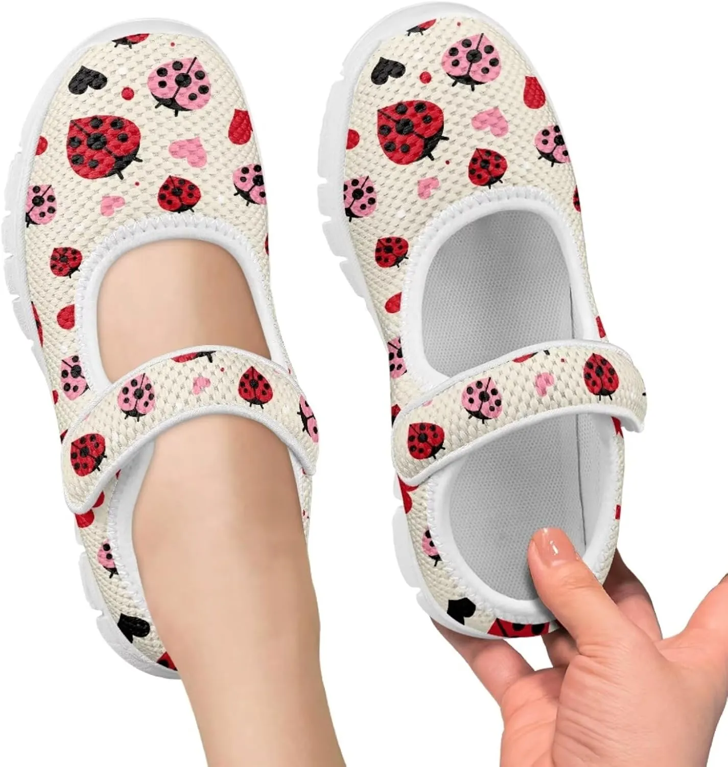 Cute Animals Print Girls Mary Jane Shoes Mesh School Sneaker Toddler Breathable Dress Shoes for Hiking Camping Travel