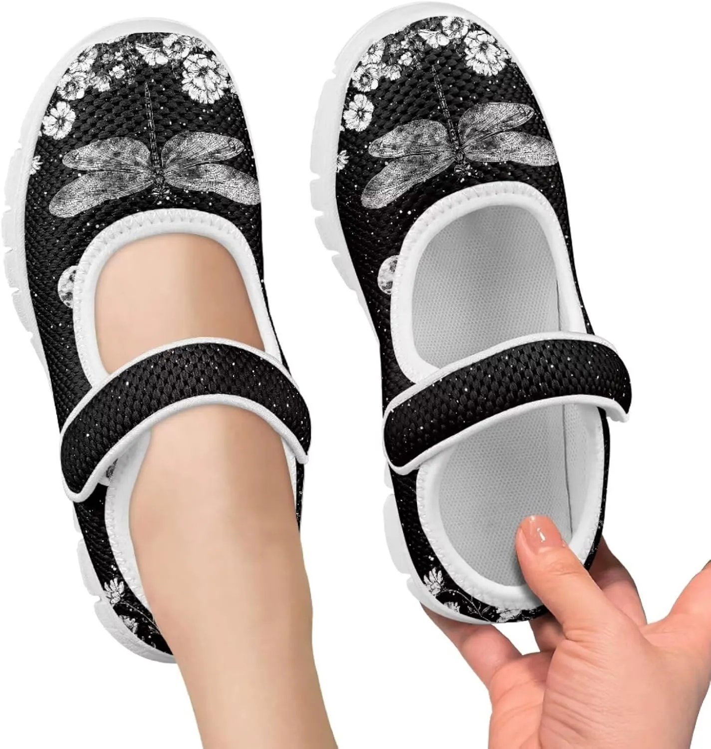 Cute Animals Print Girls Mary Jane Shoes Mesh School Sneaker Toddler Breathable Dress Shoes for Hiking Camping Travel