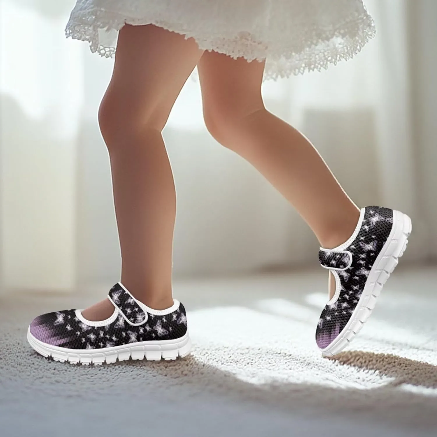 Cute Animals Print Girls Mary Jane Shoes Mesh School Sneaker Toddler Breathable Dress Shoes for Hiking Camping Travel
