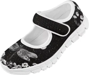 Cute Animals Print Girls Mary Jane Shoes Mesh School Sneaker Toddler Breathable Dress Shoes for Hiking Camping Travel