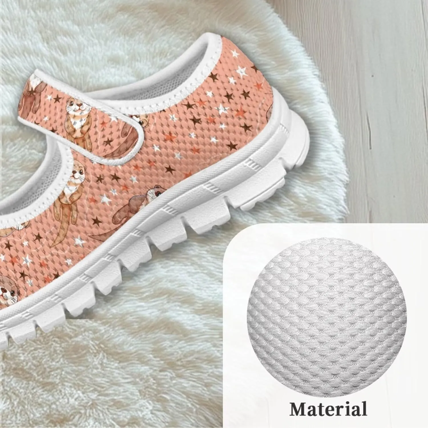 Cute Animals Print Girls Mary Jane Shoes Mesh School Sneaker Toddler Breathable Dress Shoes for Hiking Camping Travel
