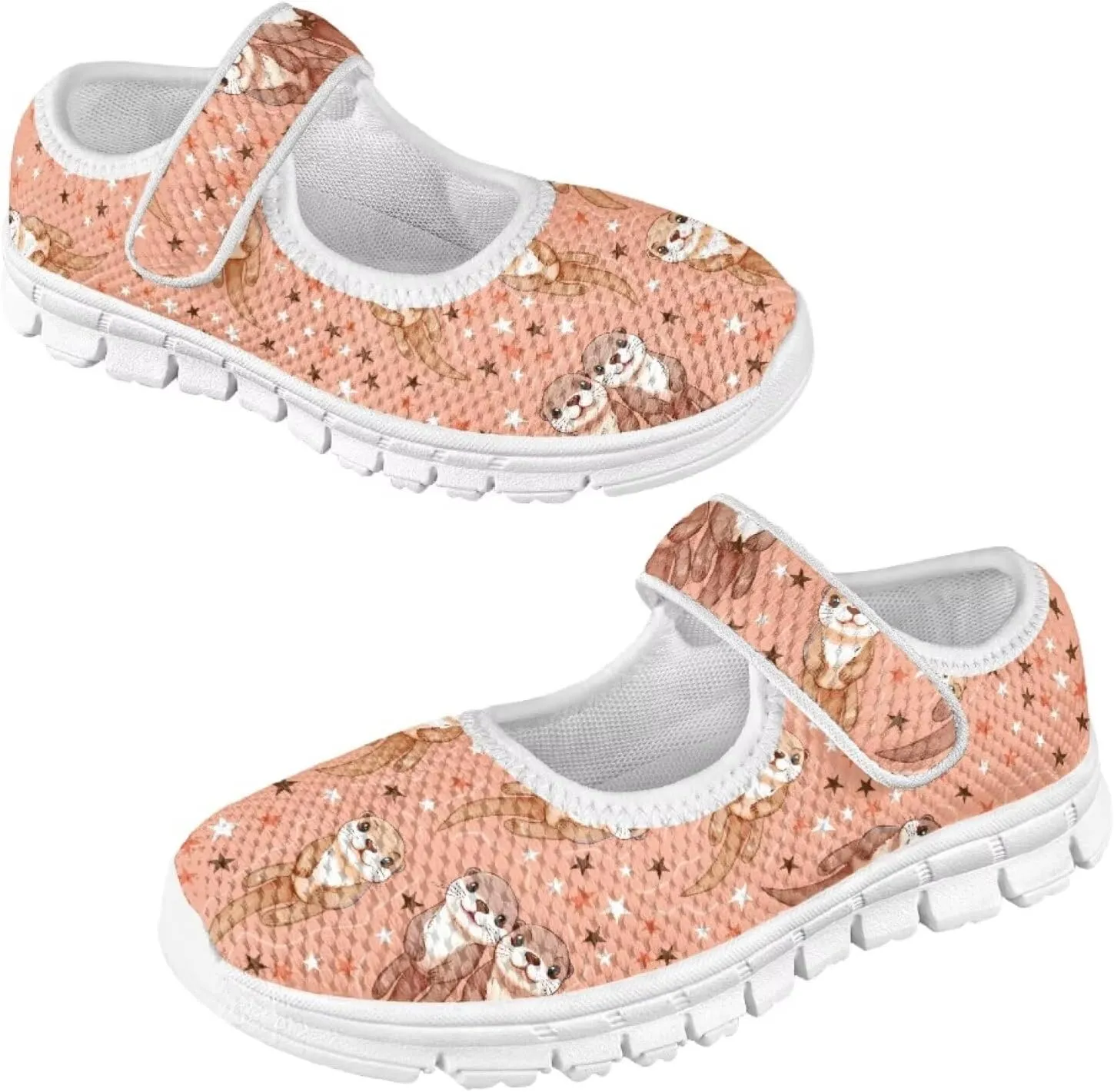 Cute Animals Print Girls Mary Jane Shoes Mesh School Sneaker Toddler Breathable Dress Shoes for Hiking Camping Travel